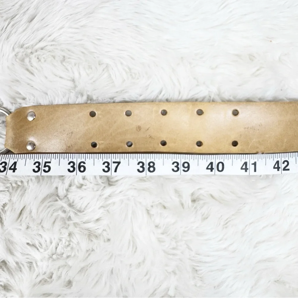 VINTAGE The Buckle Y2K Wide Tan Leather Belt Size XL Tooled Cutout Boho Festival